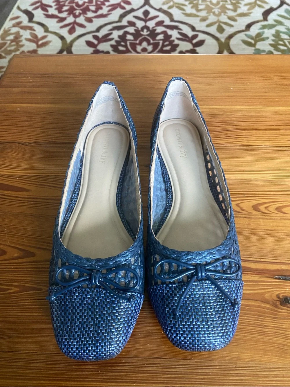crown & ivy Blue Woven Ballet Flats with Bow Accent